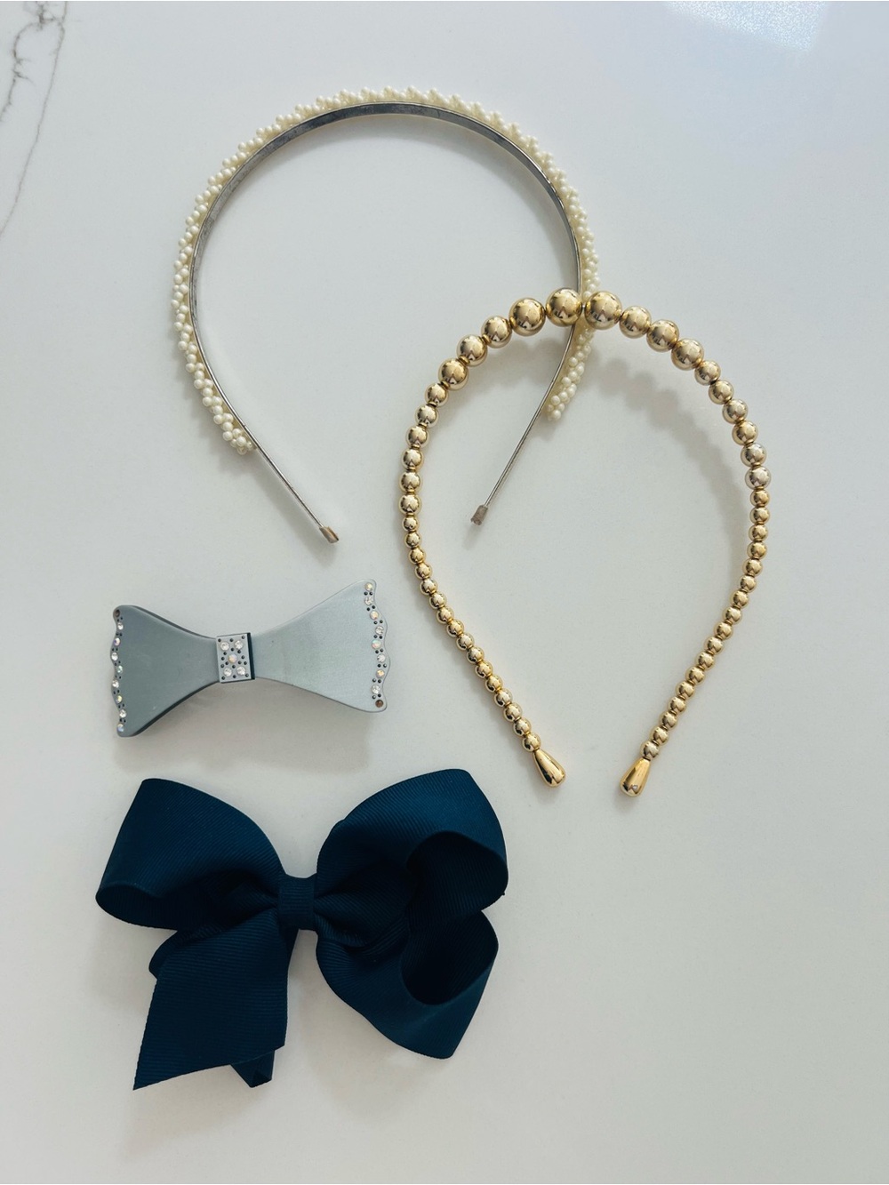 Wee Ones Pearl, Gold, Silver & Navy Hair Accessory Set